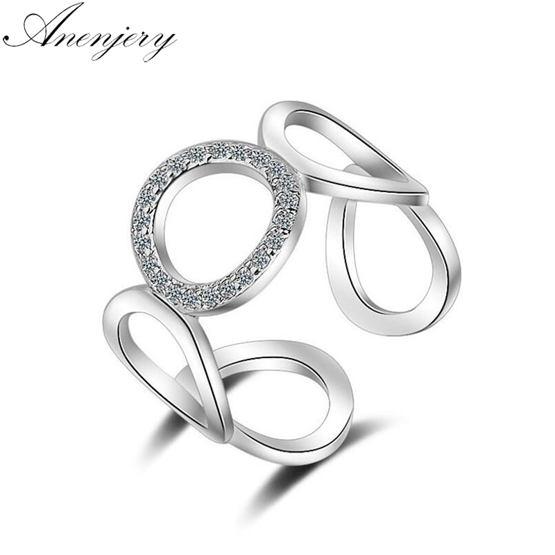 Anenjery Zilveren Kleur Ringen Voor Vrouwen Trendy Mode Mozaïek Cz Zirkoon Resizable Ringen Bague Femme S-R219