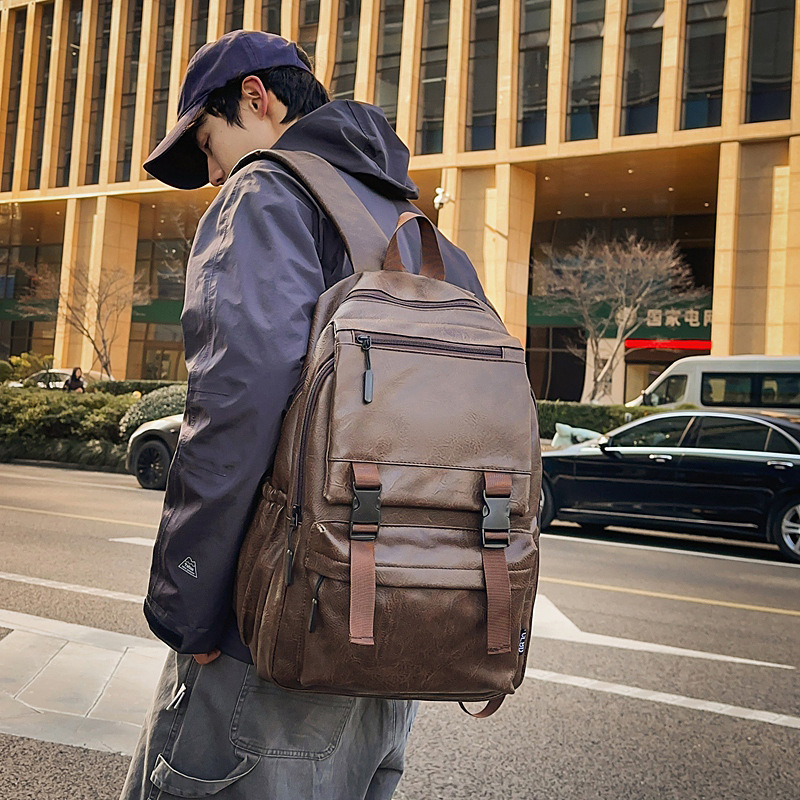 Sac à dos pour hommes cuir Pu étanche homme pochette d'ordinateur sacs à dos coréens grand sac d'école mâle sac à dos étudiant Pc sac à dos