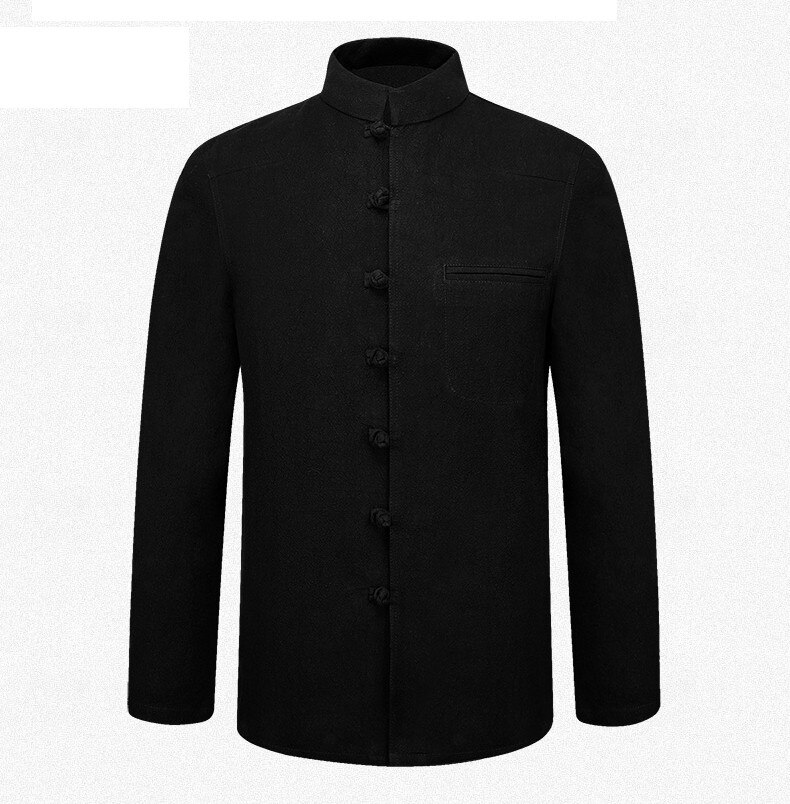 Gråt mærke traditionelle kinesiske mænd & #39 ;s bomuld linned coil knap jakker frakker ml xl xxl 3xl mtj 2015024: Sort / M