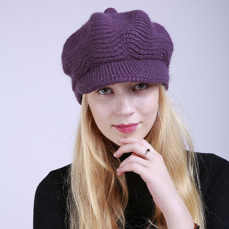 Dame plys indvendig flad skygge strikket hue efterår vinter ensfarvet blød visir hue ski cap hun strikket hue hue