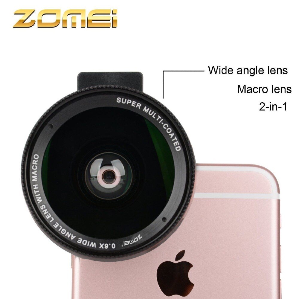 Zomei 0.6X obiektyw szerokokątny z klipsem 37mm makro telefon komórkowy obiektyw 2 w 1 uniwersalny dla iphone 7/7s Samsung android ios telefony