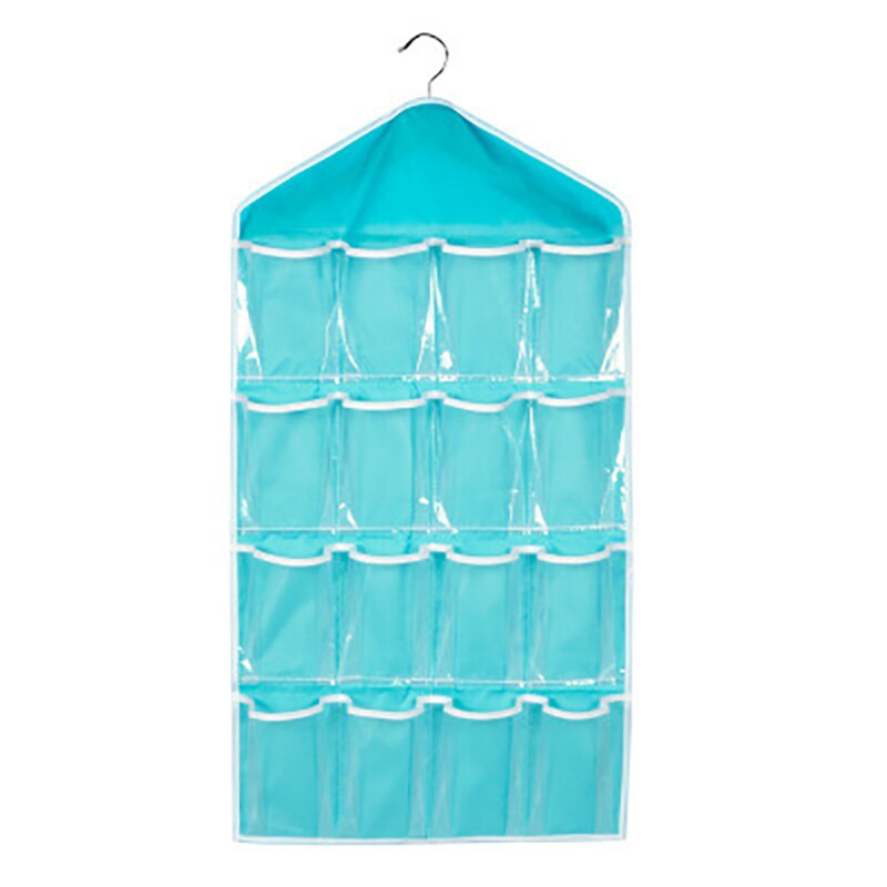 16 Grid Foldable Wardrobe Wall Door Back Hanging Bag Underwear Sock Tie Hanging Shoe Storage Clothes Organizer Sundries Pouch: Blue