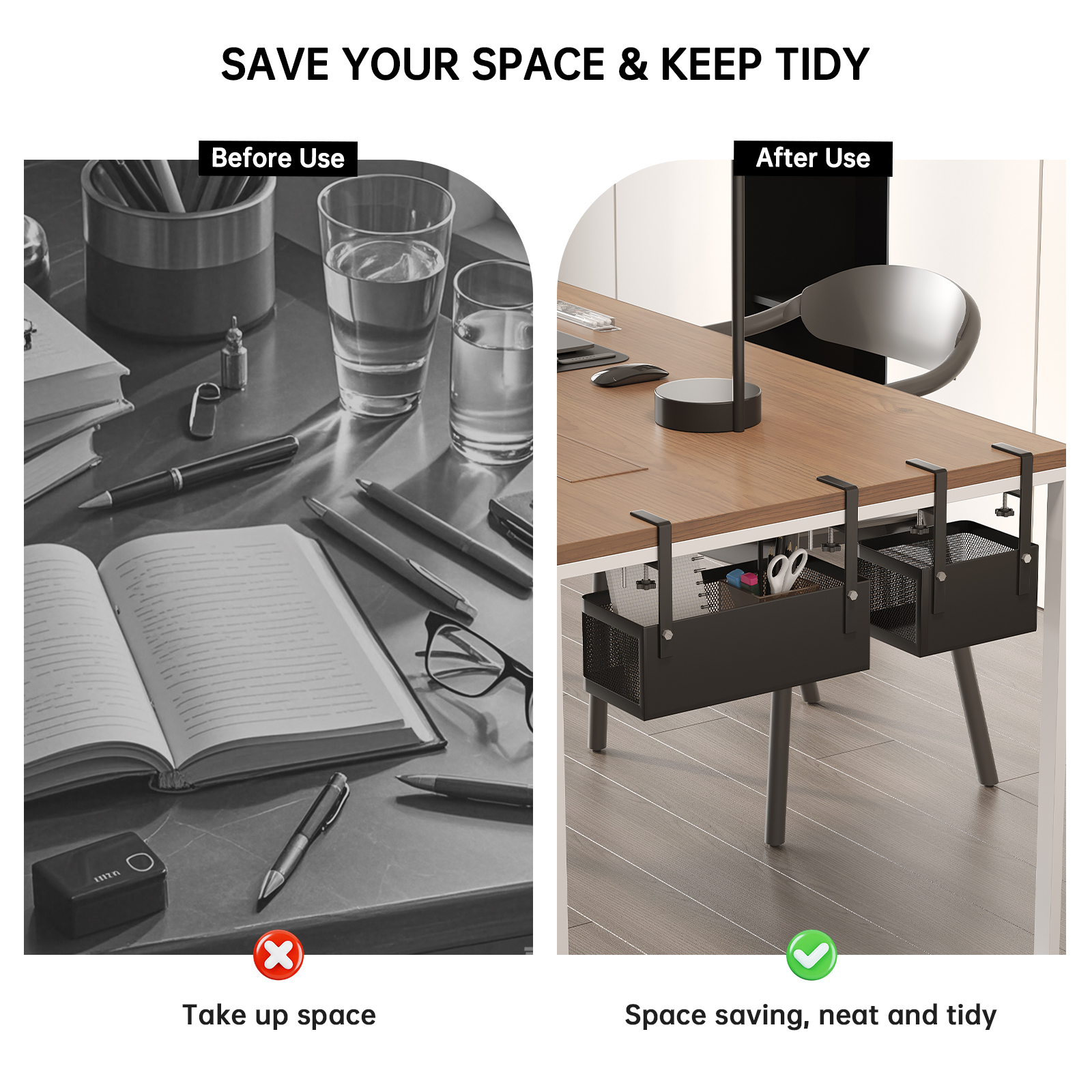 Estante de almacenamiento debajo del escritorio, artefacto de almacenamiento de papelería, mesa de deportes electrónicos, organización de escritorio, cesta colgante debajo del escritorio, caja de cesta, cajón de estación de trabajo