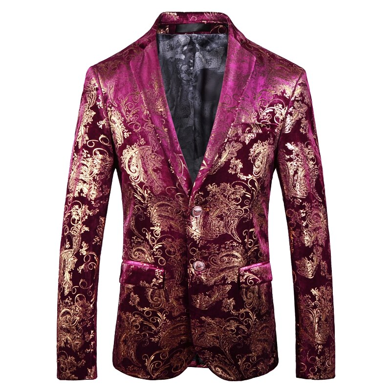 Traje de terciopelo para hombre, ropa de estilo coreano único con estampado de bronce dorado, con estampado de flores delgadas, informal, talla 48-60,