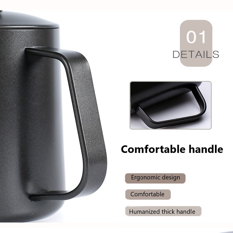 Tetera de goteo 600/350ml tetera de café de acero inoxidable antiadherente con cuello de cisne olla de mano con tapa de boca larga ollas de café Cocina