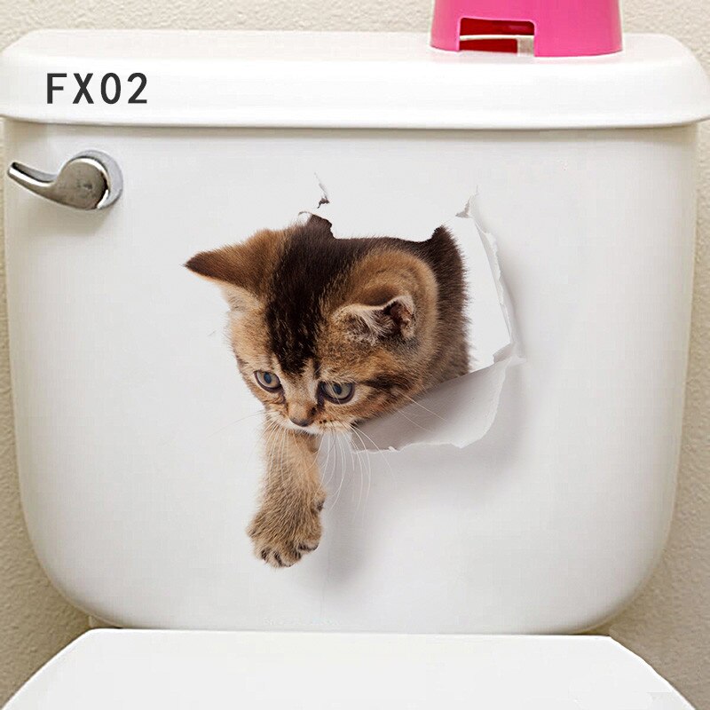 Nette Katze Hund Wc Aufkleber Dekoration Diy Lustige Karikatur Ebene Wc Wandbild Kunst lebendig 3d Kätzchen Welpen Safari Pvc Zauberstab Aufkleber: 20 FX02