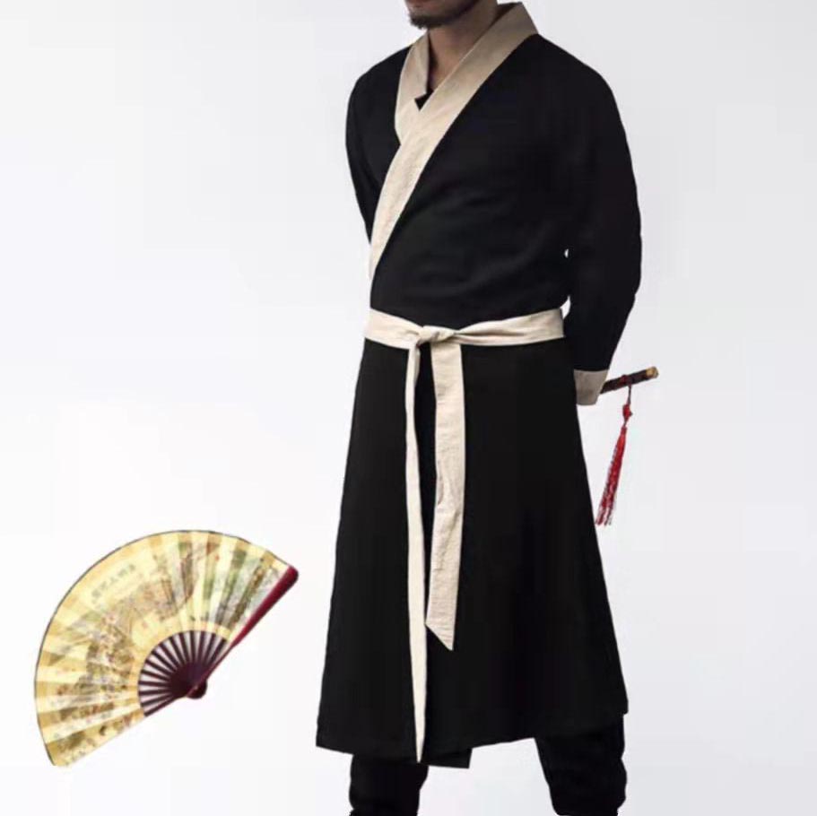 Fantasy Homem Old Tiongkok Ninja Japan with/Without Accessor Size Plus Costume Cosplay Halloween Man: S / Beige