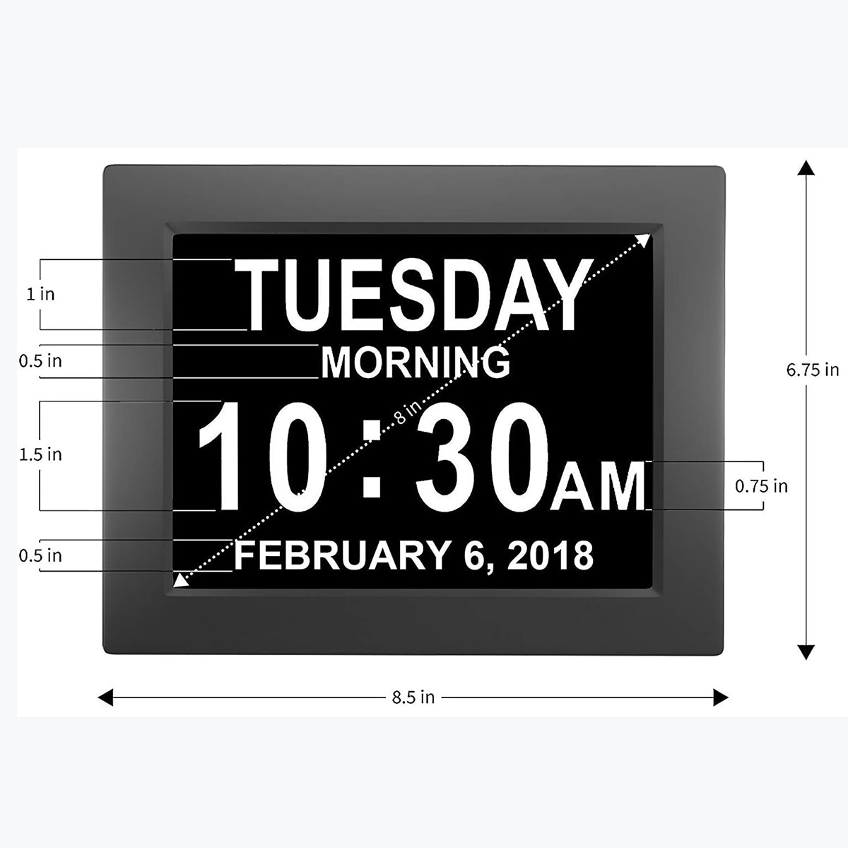 8 " tft-lcd digital klokke kalender dato dag klokke klokke automatisk dimming 8 språk hd display påminnelse alzheimer's