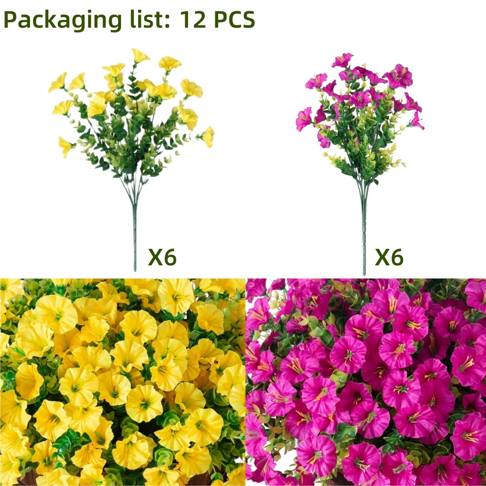 12 st konstgjorda blommor morgongloria - utomhusdekor, färgglad prästkrageplanter - ytterdörr, veranda, uteplats, fönsterlåda - heminredning: Svart