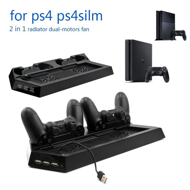 Dual Motoren Lüfter Kühler Ladegerät Station USB Hub Vertikale Stand für Sony PS4/Slim Konsole