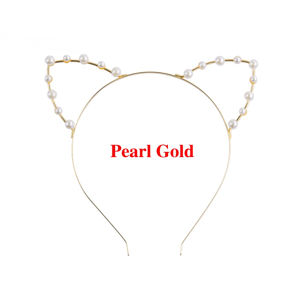 Bandeau avec des strass en alliage avec oreilles de chat mignon, accessoire pour cheveux, à la pour femmes et filles, argent/or perles, bandeau pour fête: 01