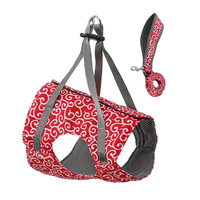 1Pc Anti-Strike Verstelbare Pet Cat Harness Leash Ademend Huisdier Vest Chinese Stijl Borst Strap Secure Trekkabel dierbenodigdheden: red / XS
