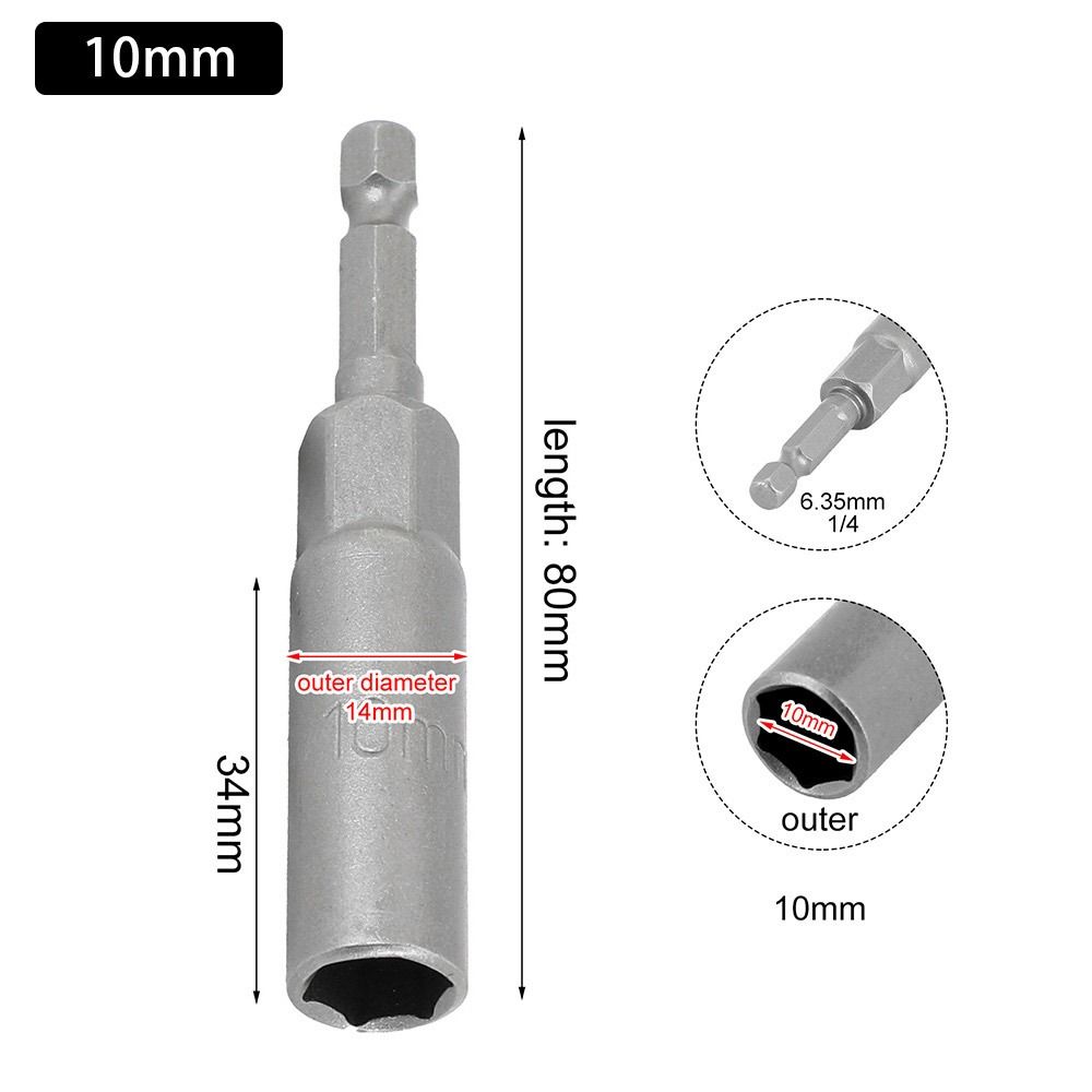 1Pcs Drive Socket Hex Socket Magnetic Nut Screwdriver 1/4" Hex Key Drill Bit Adapter 80mm Length Pneumatic Tool Accessory: Light Grey