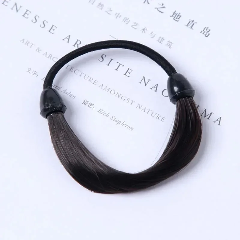 Rubber Band Made of Hair Rope Simulation Wig Head Rope Wig Hair Ring Straight HairTie Ponytail Elastic Hair Accessories: GRAY