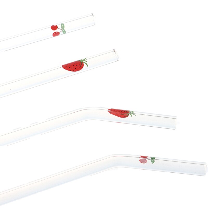 1PCS Fruits Glass Straw Reusable Glass Drinking Straws Cleaner Brush Bent Glass Straws For Smoothies Juice Tea