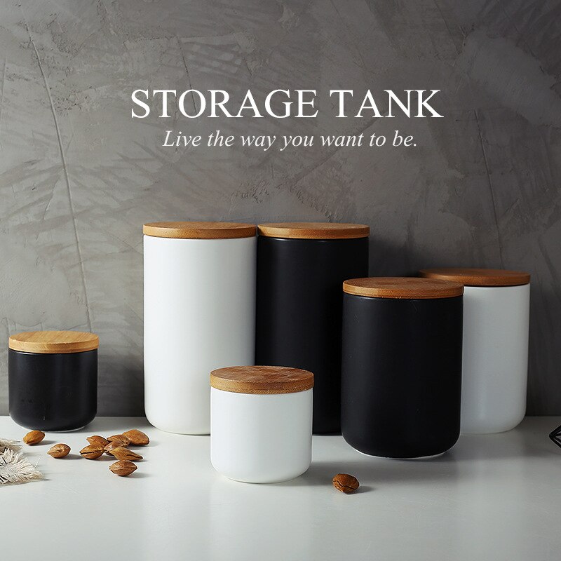 Tanque sellado de almacenamiento de cerámica nórdico, almacenamiento de café, té, té, condimento a prueba de polvo, depósito de almacenamiento con cubierta
