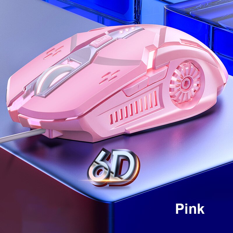 Pro Gamer Gaming Mouse 8D 3200DPI Adjustable Wired Optical LED Computer Mice USB Cable Sound/Silent Mouse For laptop PC: pink