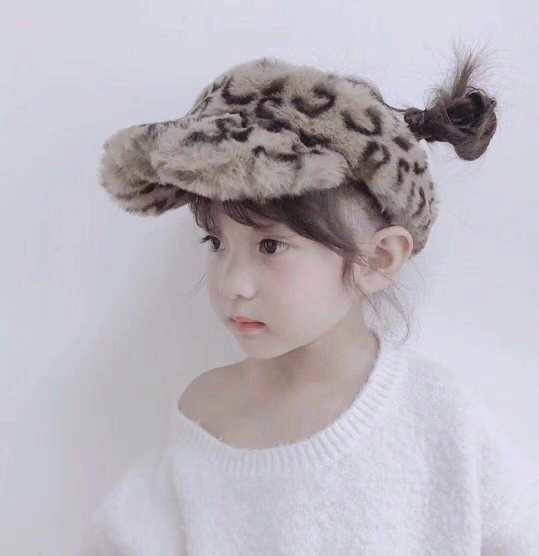 01910- shi vinter varm imiteret pels leopard korn uden visir børn fritid kasket dreng pige børn visir hat: Leopardkorn