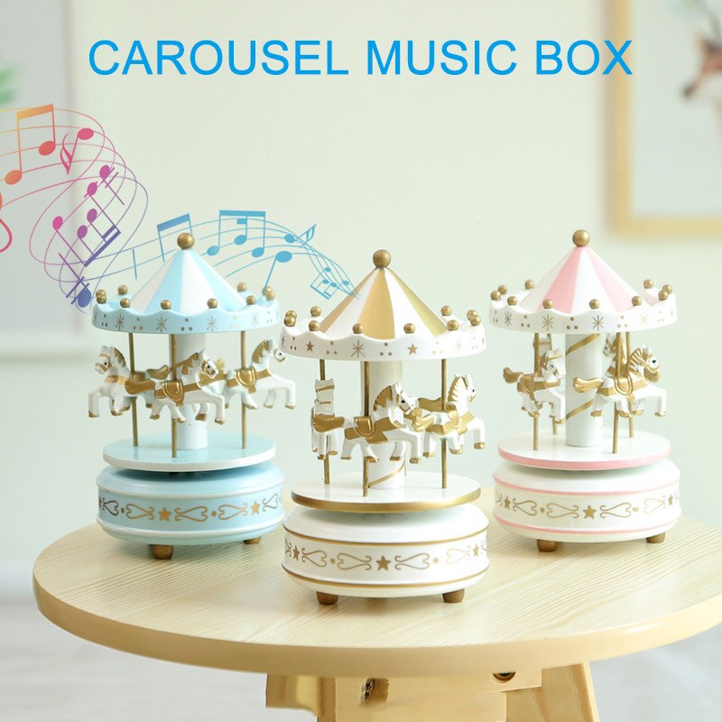 Romantic Carousel Horse Music Box Toy Artistic Wooden Carousel Music Boxes Valentines Day Home Deocr