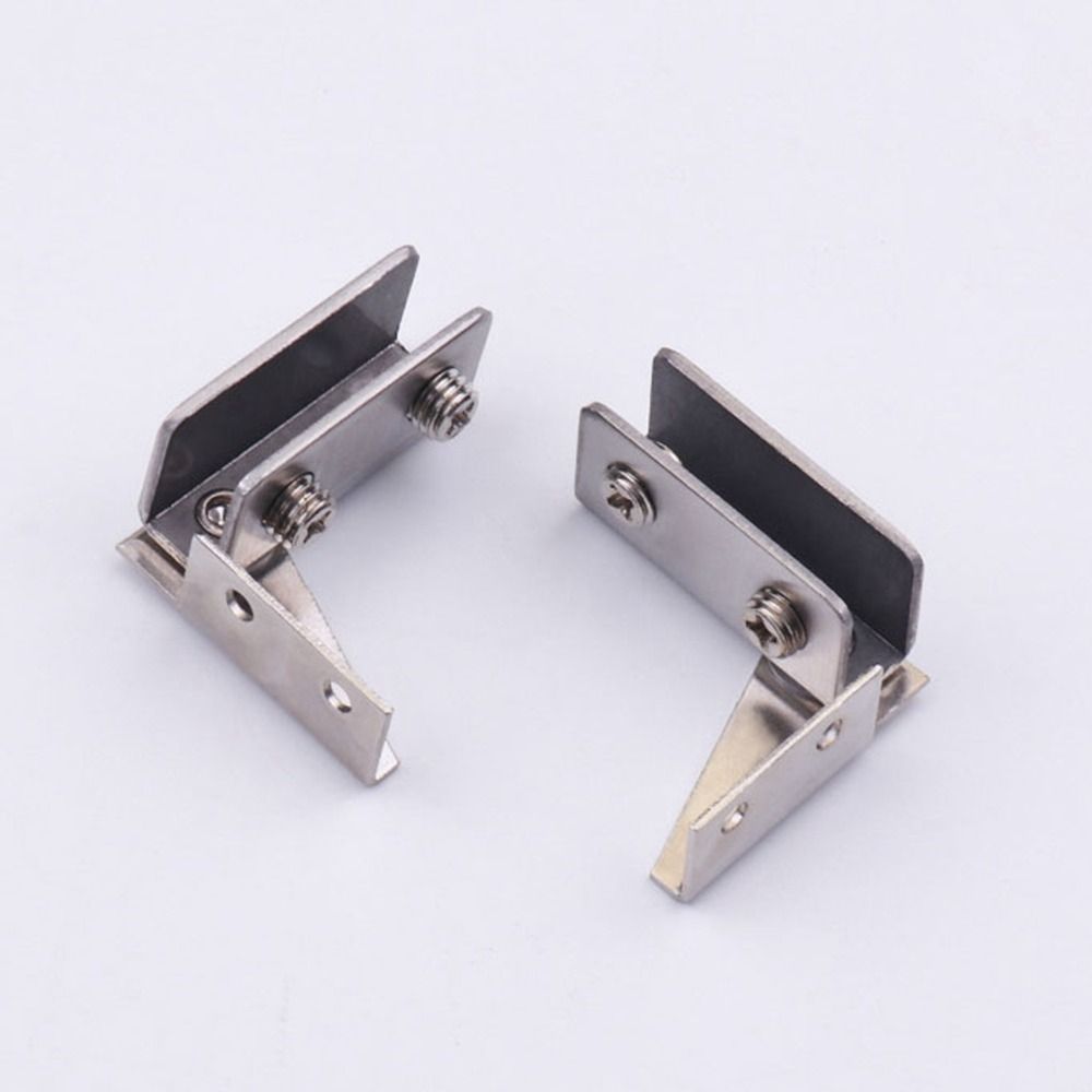 Bisagra de puerta de vidrio sin perforar, 2 piezas, para vitrina, armario de vidrio, montaje lateral, herrajes para muebles de acero inoxidable: Blanco