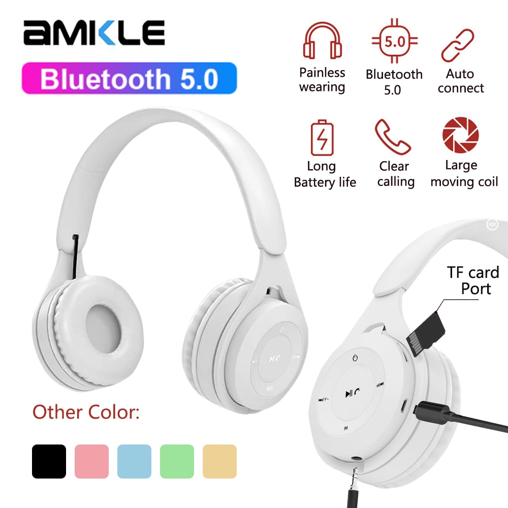 Macaron Bluetooth Hoofdtelefoon Draadloze Over Ear Headset Hifi Stereo Met Microfoon Ondersteuning Tf-kaart MP3 Speler Voor Gamer