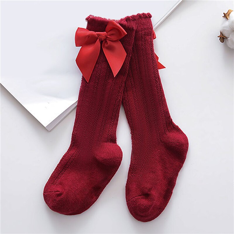 Calzini traspiranti per bambine calzini per bambini alti con fiocco in Bowknot calzini per bambini calzini per bambini in tinta unita