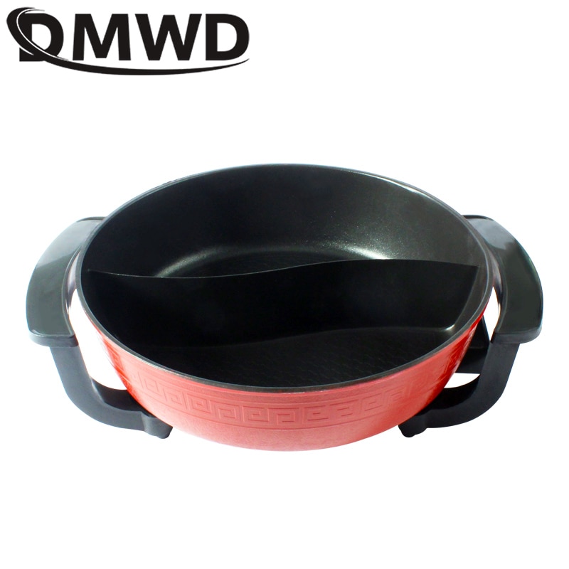 DMWD Electric Pot double Soup Pots Non Stick Smokeless Home Kitchen CookwareTwin Divided Shabu pot Electric cooker 5L