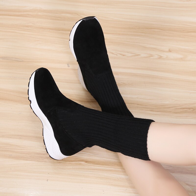 Platforma ocieplenie łydki Warp pół skarpety buty damskie buty na co dzień lekkie wygodne wsuwane buty damskie buty zimowe śliczne futrzane buty