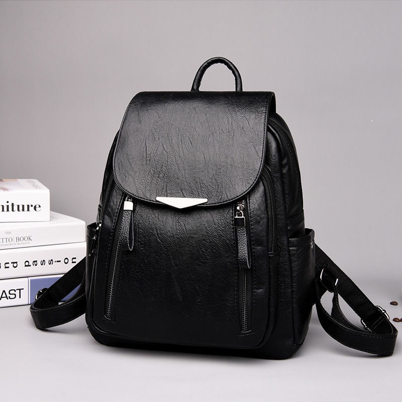 Casual PU Backpack Female Brand Leather Women's Backpack Large Capacity School Bag For Girls Double Zipper Shoulder Bags