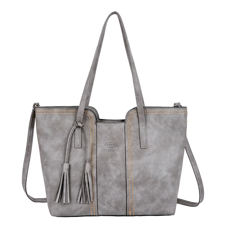 Luksusmærke kvinder håndtaske kvindelig taske læder skuldertasker damer høj kapacitet vintage messenger tasker: Grå