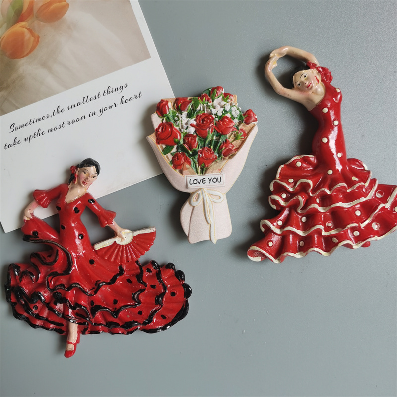 Imanes de nevera de Flamenco de España, bailarina española, decoración de recuerdo turístico, artesanía, pegatina magnética para refrigerador, colección de