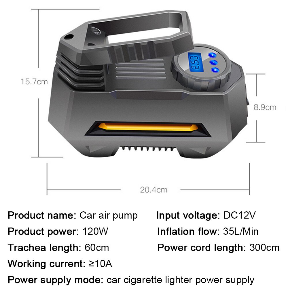 Portable Air Compressor Bright Emergency Flashlight Tire Inflator Auto Tire Pump With Digital Pressure Gauge 150 Psi 12V DC 2022