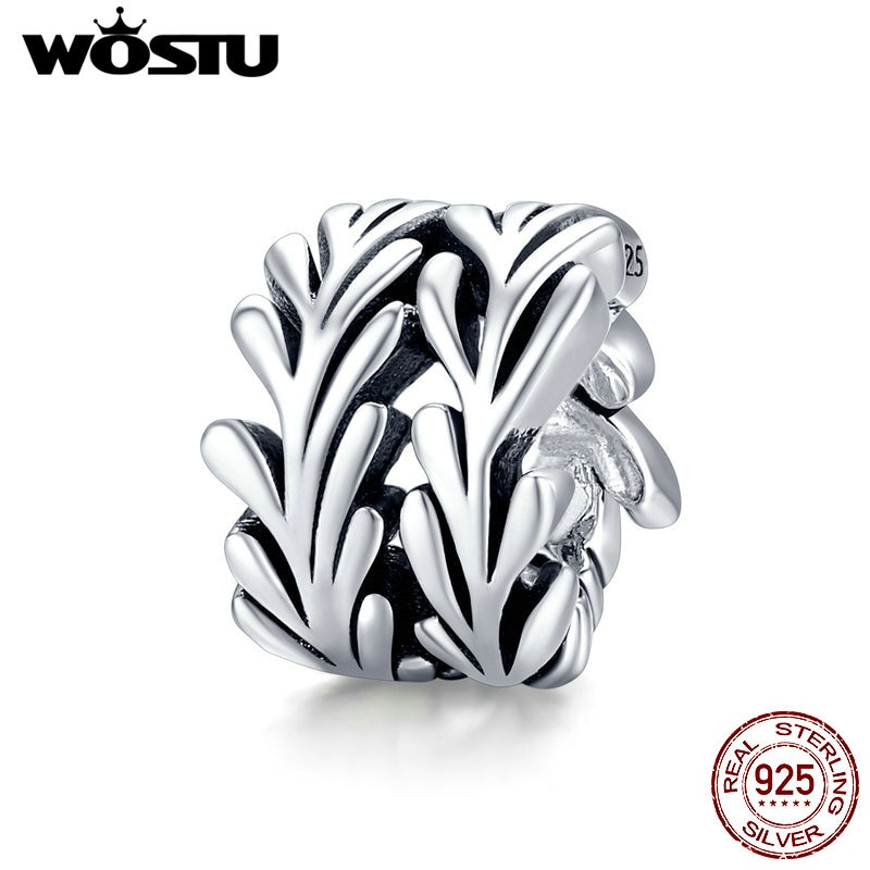 Wostu prata charme 100% 925 prata esterlina oceano algas encantos contas ajuste pulseiras femininas prata 925 jóias fazendo cqc1534