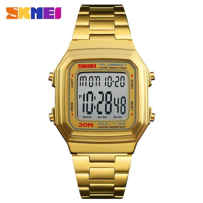 Skmei Sport Heren Horloges Digitale Horloge Countdown Waterdichte Rvs Led Horloges Relogio Masculino 1337: Gold Gold