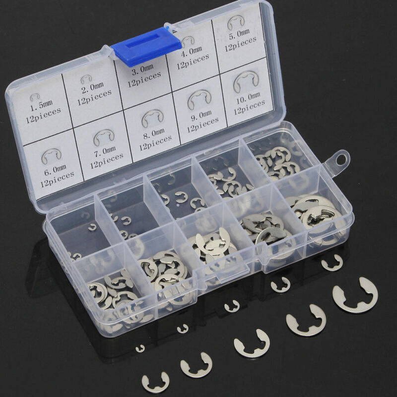 120-600PCS Black or Stainless Steel E Clip washer Assortment Kit Circlip retaining ring for shaft fastener M1.5~M10