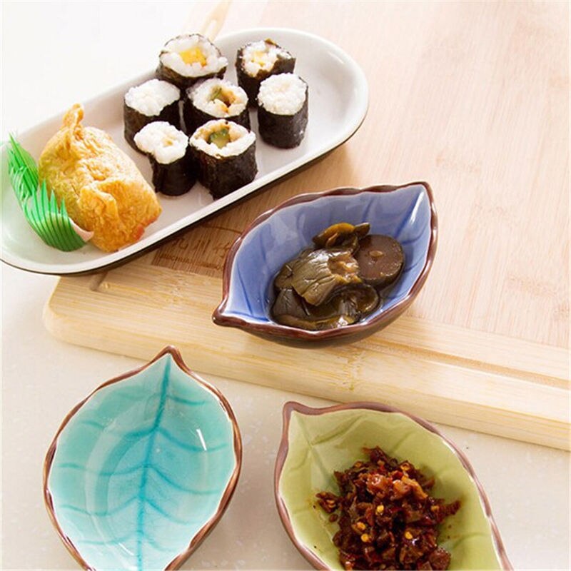 1 unids/lote de salsa de condimento de vinagre de cocina vajilla de China artesanal creativa hojas de cerámica platos de Sushi japoneses bocadillos