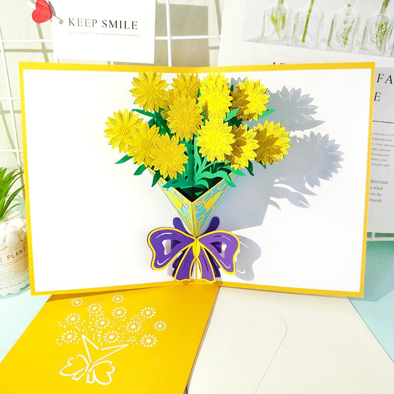 Pop-Up Flower Card 3PCS Flora 3D Greeting Card for Mother's Day Children's Greeting Card Rose Bouquet Handmade Stereo Card Lily