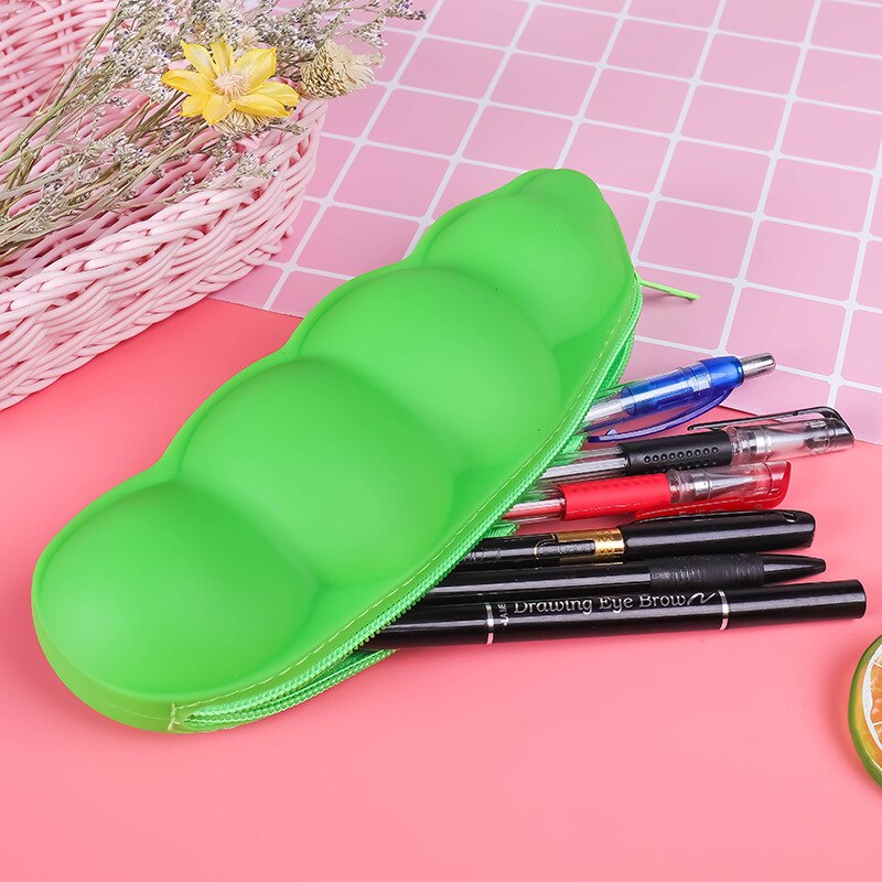 Eggplant Bean Pod Shaped Pen Case Silicone Pencil Bag Students Pencil Bag Primary Secondary School Stationery Kawaii Pencil Case