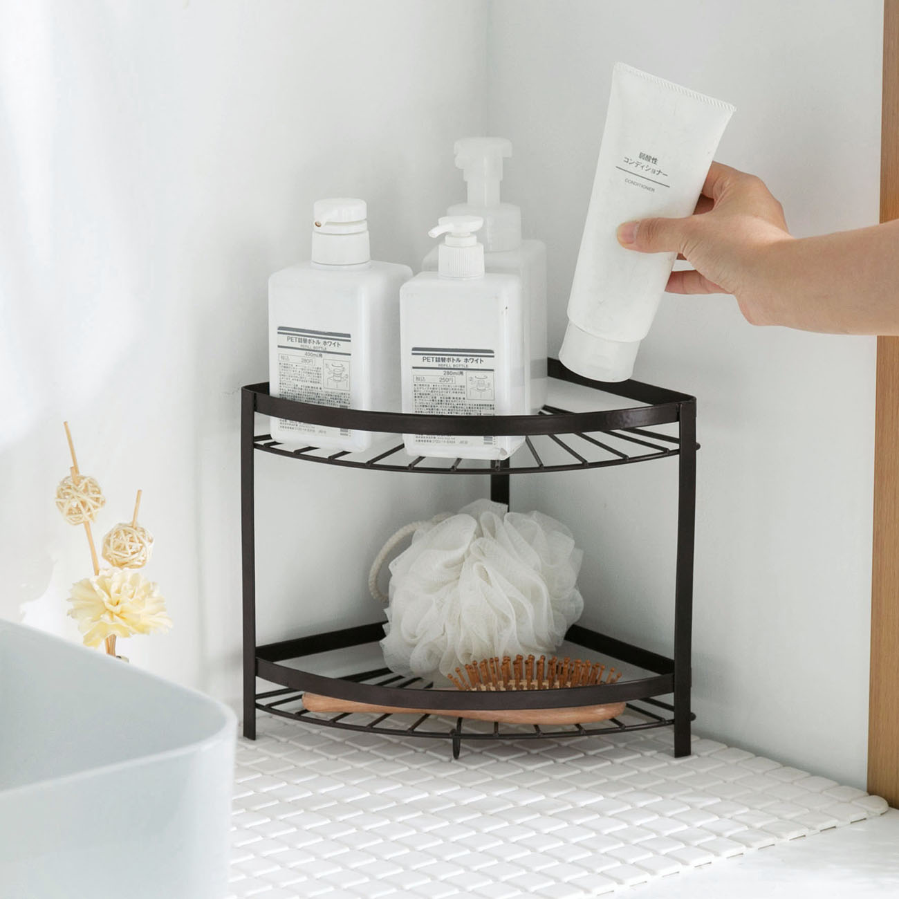 Jern badeværelseshylde desktop opbevaringsstativ brusekabine shampoo holder hjørnehylde stativ badeværelse køkken organizer