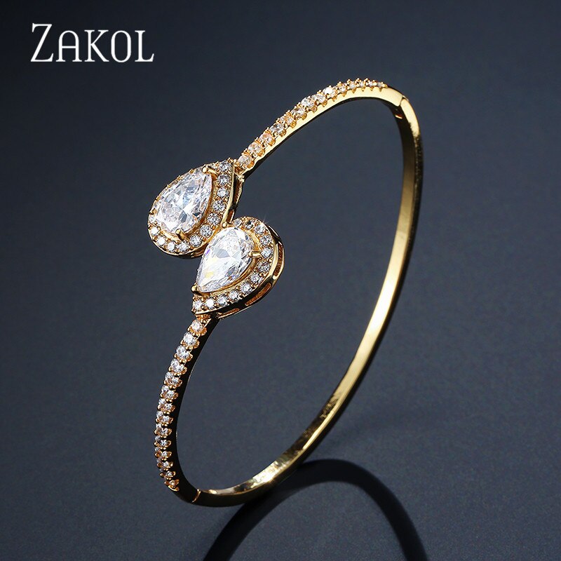 Zakol moda aaa micro pavimentar gota de água zircônia cúbica baguette pulseira pulseira cobre base feminino accessaries fsbp2018: Gold Color