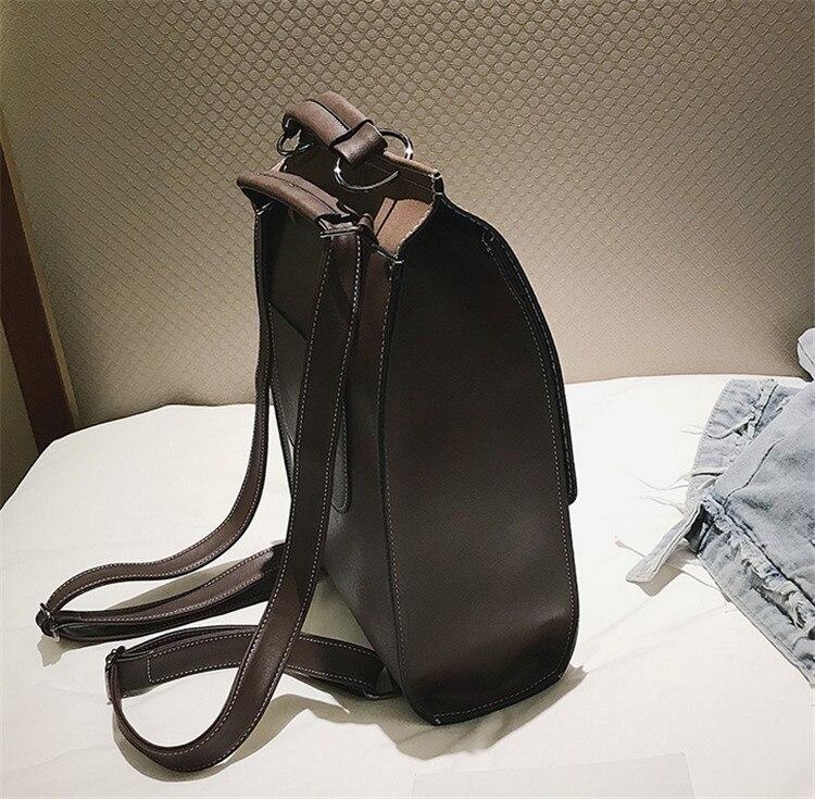 Vintage Women Backpack Leather Female Black Shoulder Bag Lady Multifunction Backpack School Bags