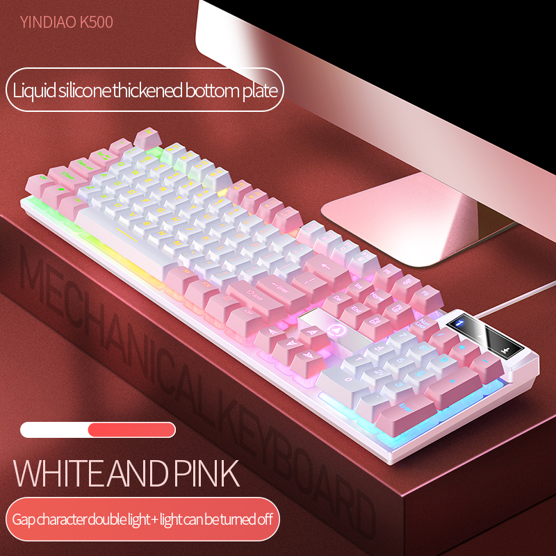 K500 teclado rosa cor mista branco rosa teclas 104 teclas teclado para jogos com fio para laptop PC
