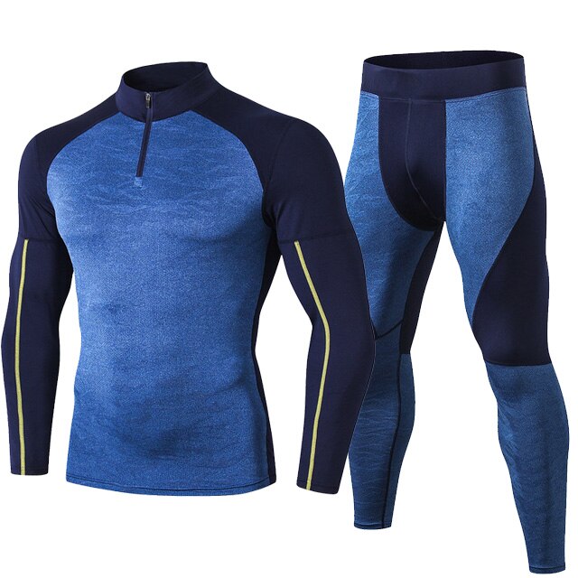 Thermounterwäsche für #39 , kompressions-laufset, Gamaschen + Shirt, 2 -teiliger sportanzug, schnelltrocknende sportbekleidung: Meerblau / Eu-größe m