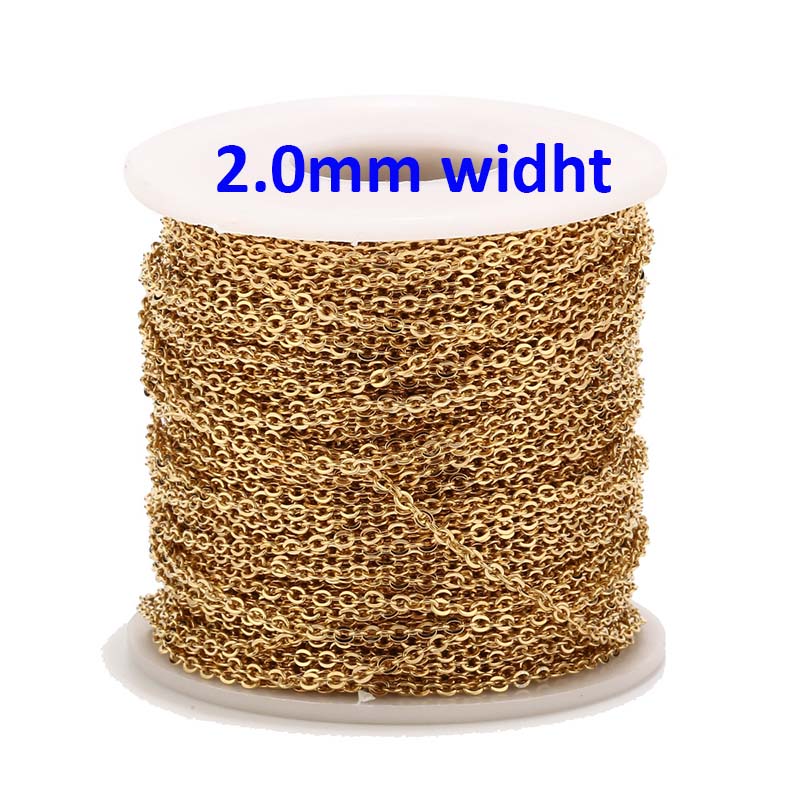 2 Meters Stainless Steel Rose Gold/Gold Link Chain Necklace Bulk Cable 2mm Width for Jewelry Making Findings DIY Supplies: Gold