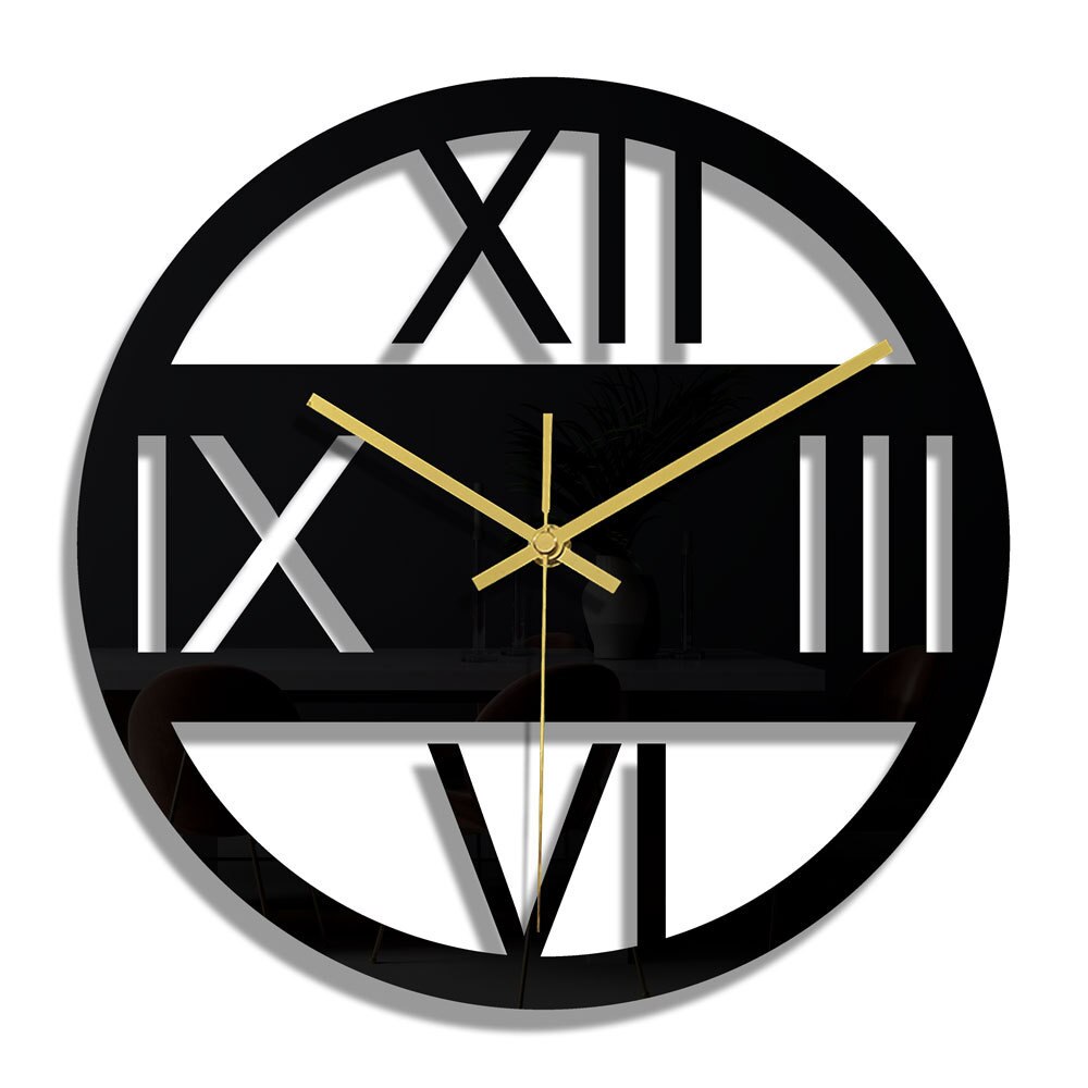 Large Roman Numbers DIY Silent Acrylic Decorative Wall Clock Modern Living Room Watch Black Hollow Pattern Horloge