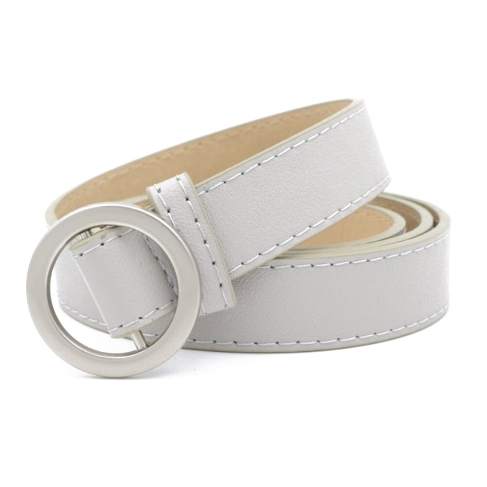 Belt Round Pin Buckle Metal Holeless Female Belt Faux Leather Casual Solid Belts For Women: grey