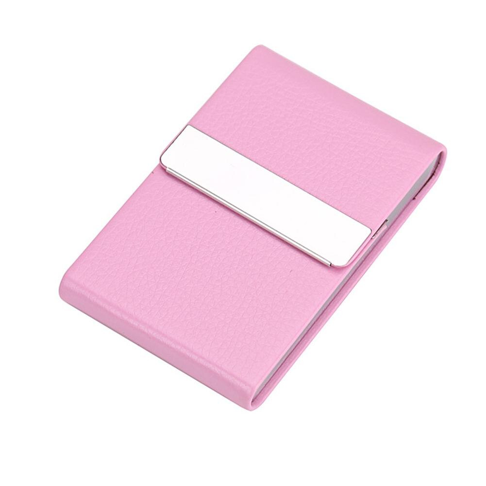Portable Men Metal Leather Card Case Holder for Business ID Card Storage: Pink