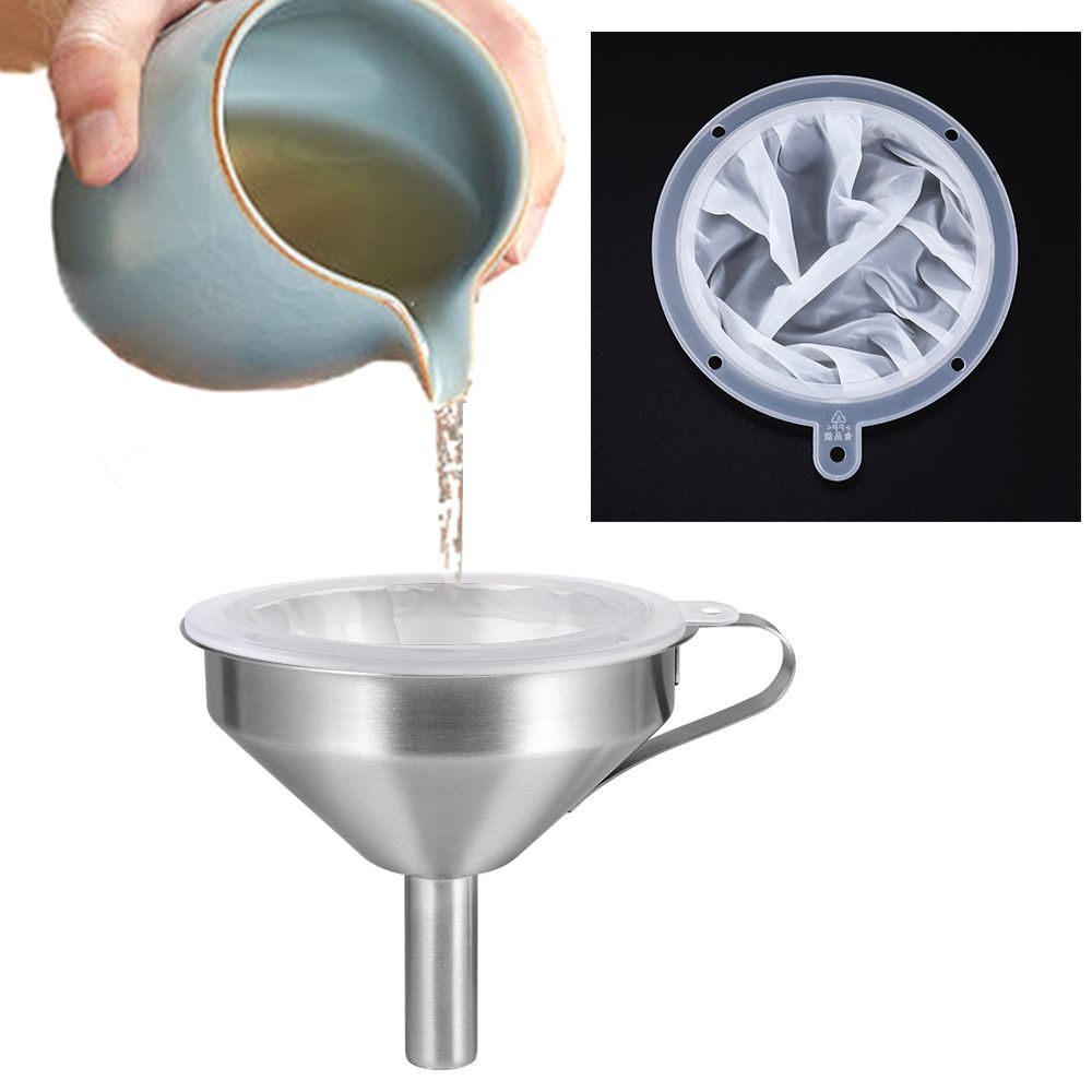 13/15CM Edelstahl Trichter 100-450 Mesh Nylon Filter Obst Milch Traditionellen Chinesischen Medizin Öl Weiß wein Gekocht Wasser