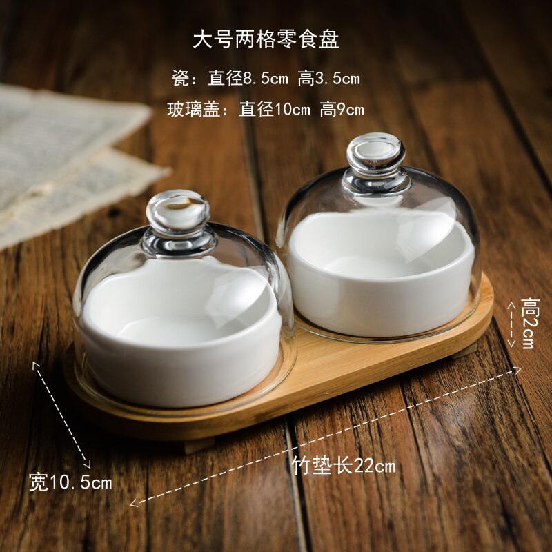 Keramische bakvorm cake beker puddingvorm glazen deksel taartbord dessertschaal vers fruit dessertbord snack klein setje: A01- 2 -delige set-l