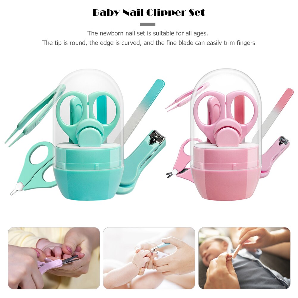 4 pçs/set bebê segurança cuidados com as unhas conjunto kits de saúde do bebê cor sólida infantil aparador de dedo portátil tesoura clippers caixa
